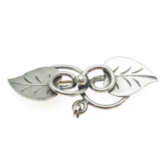 GEORG JENSEN 925 Sterling Silver Antique USA Floral Leaf Pin Brooch #113 - Picture 6 of 8